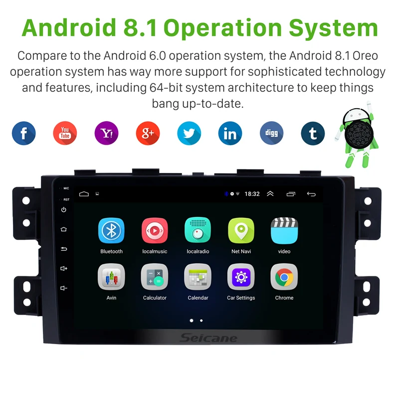 Seicane 9 "Android 8 1 2Din четырехъядерный автомобильный Радио GPS мультимедийный плеер