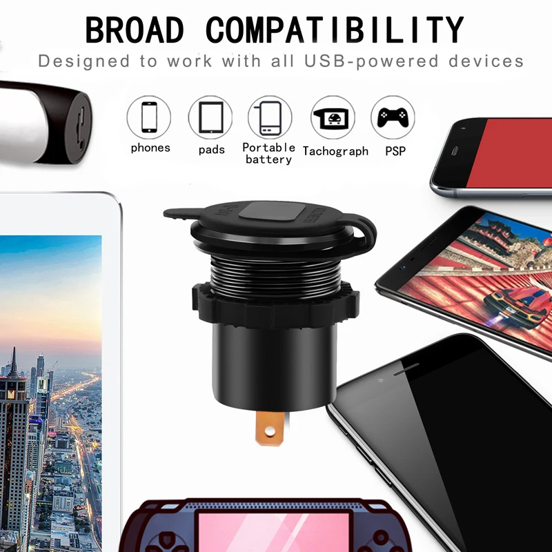 IP66 12V 3.4A QC3.0 автомобильное двойное зарядное устройство USB с измерителем