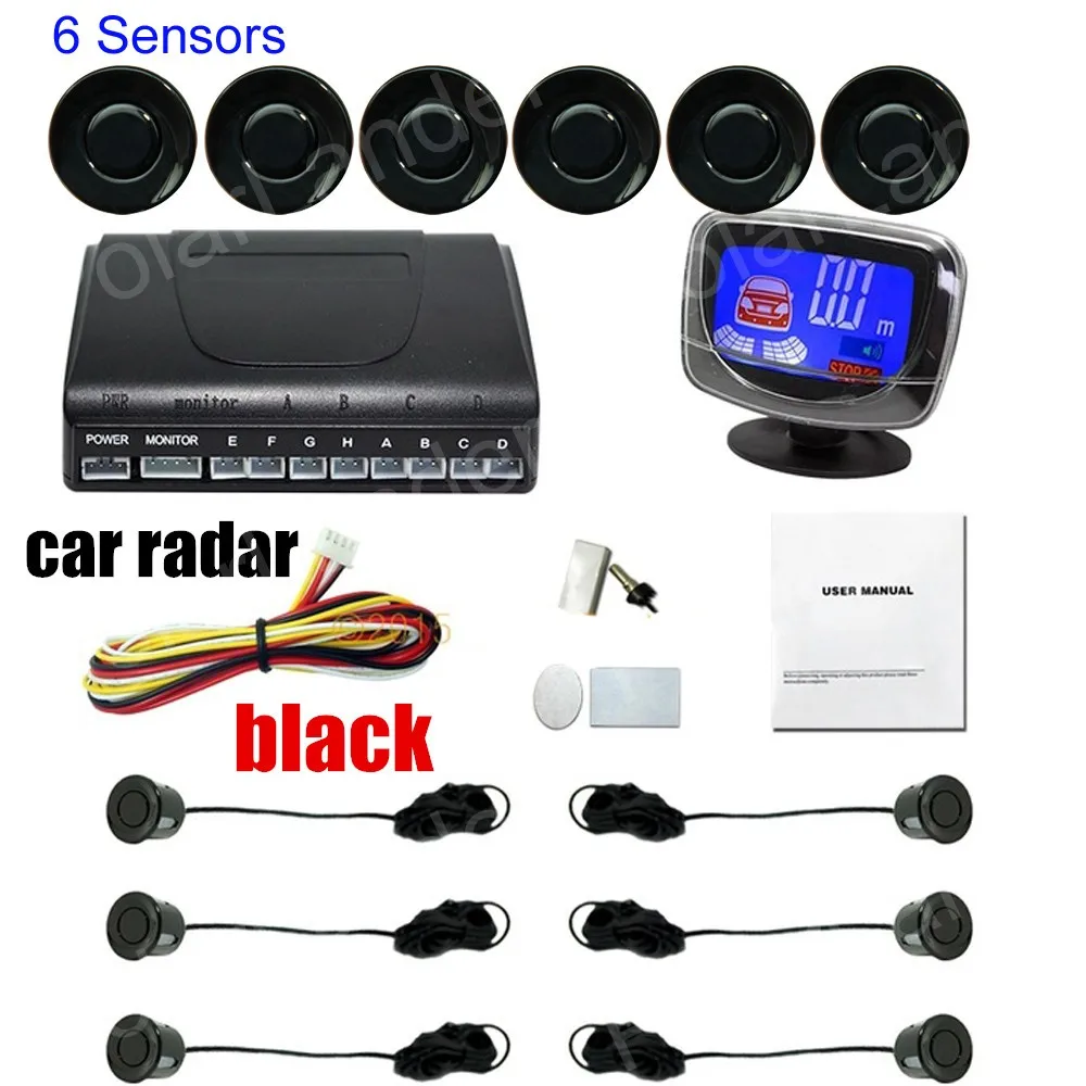 6 Sensors Monitor System 12V Parking Sensor Kit 22.5mm Buzzer Car Reverse Backup Radar LCD monitor alert alarm | Автомобили и