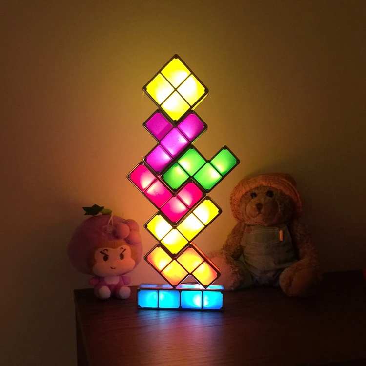 DIY Tetris Puzzle Light Stackable LED Настольная лампа строительный блок ночник детские игрушки