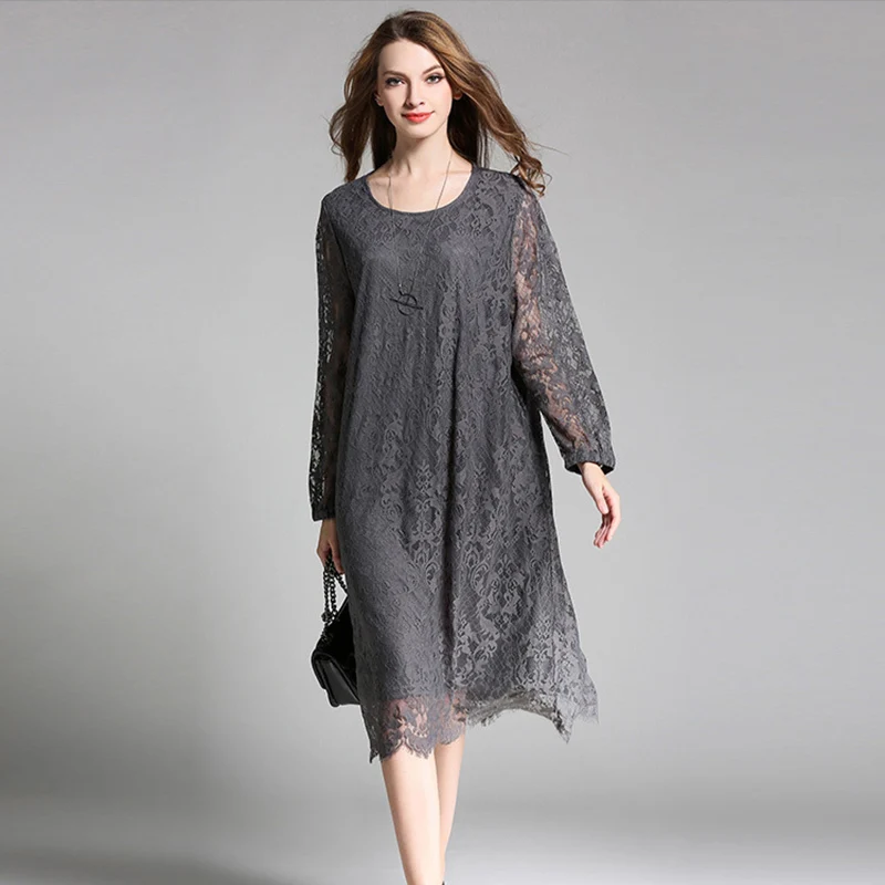 Женское платье LANMREM винтажное Прозрачное с о вырезом и длинным рукавом большой