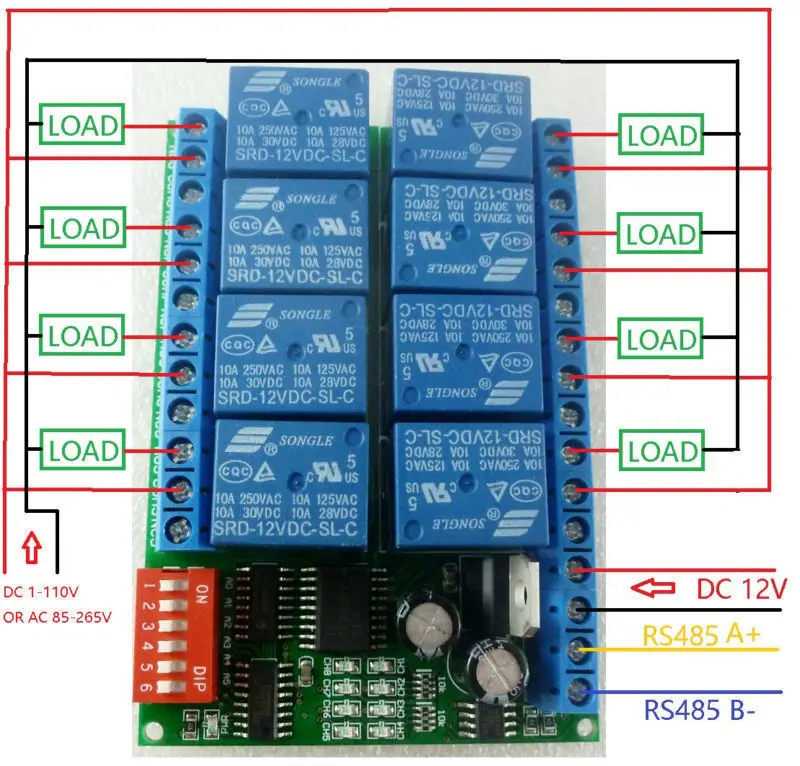 8CH DC 12В Modbus RTU RS485 релейный модуль переключатель плата для PLC лампы LED PTZ