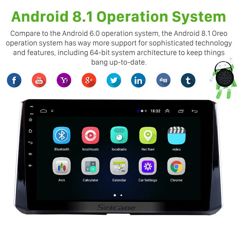 Seicane Android 8 1 10 дюймов GPS навигация мультимедийный плеер задняя камера USB головное
