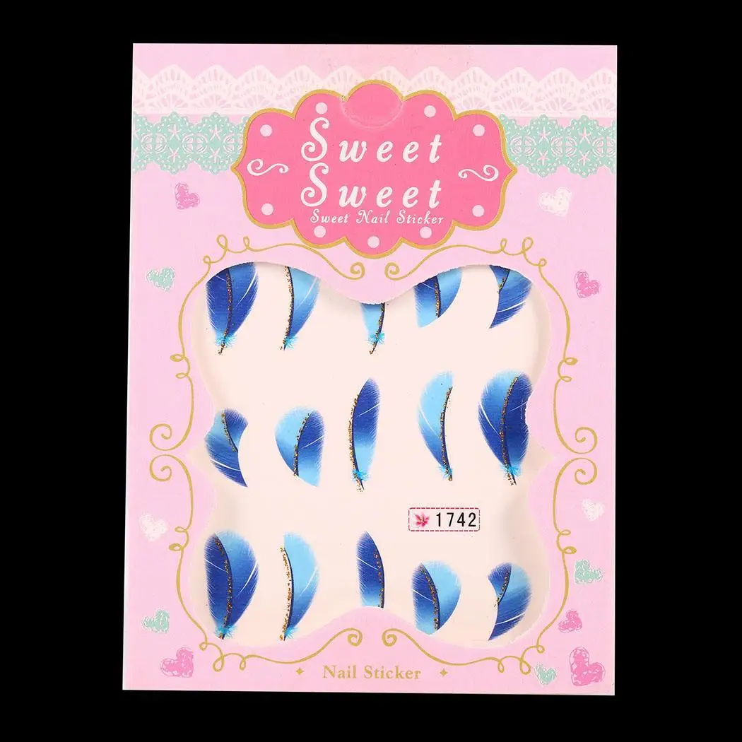 DIY Nail Stickers Manicure Feather Pattern Water Women Transfer Multicolor Decal Decoration | Красота и здоровье