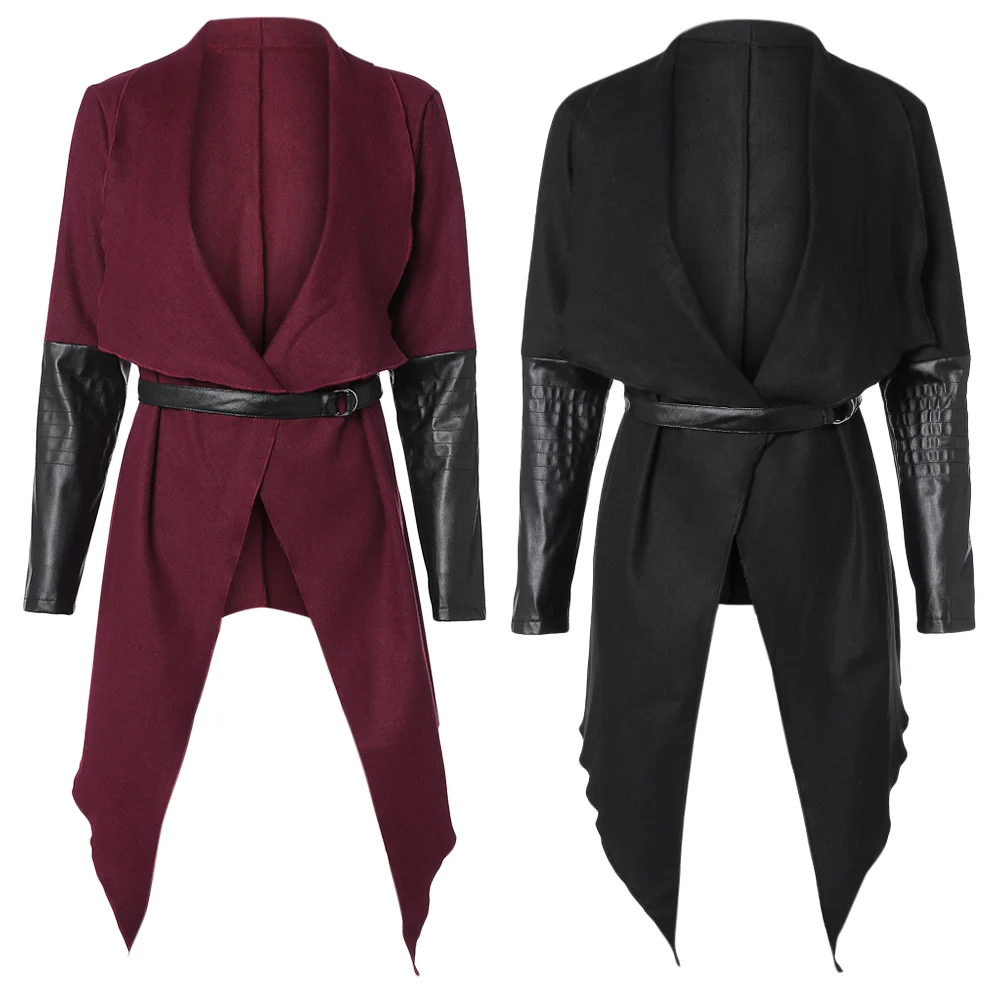 Длинное пальто из искусственной кожи с длинными рукавами и широким отворотом |