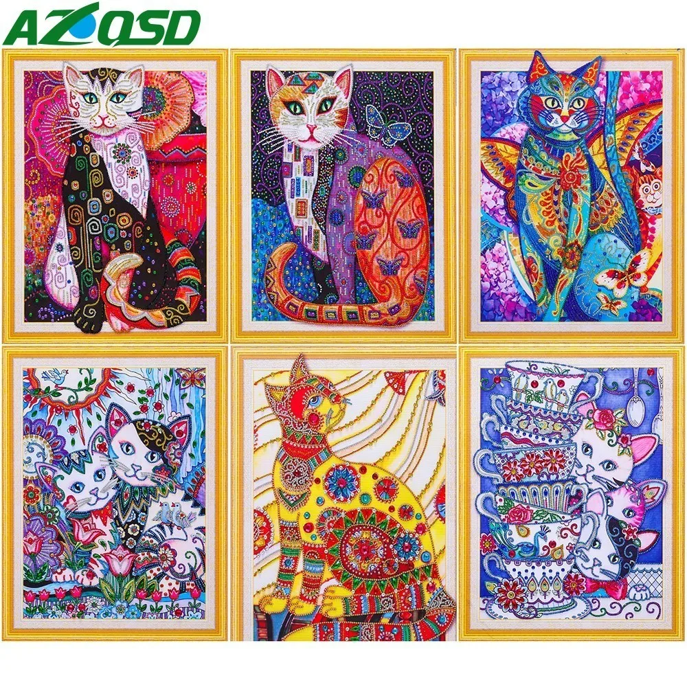 

AZQSD Diamond Embroidery Mosaic Cats Picture Of Rhinestone Special Shape Diamond Painting Animal Mosaic Needlework 5D DIY