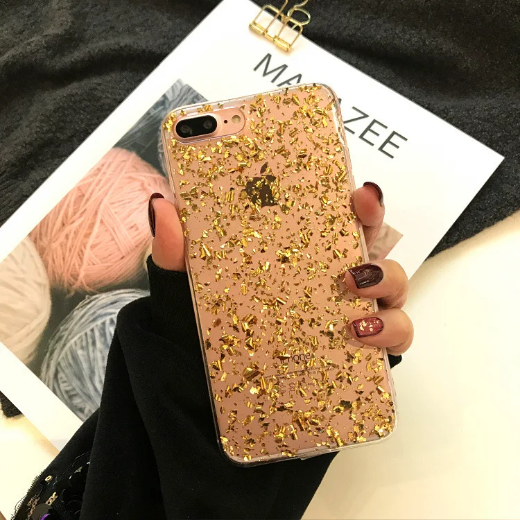 2019 Горячая Золотая фольга блестящий чехол для iphone 7 7plus силиконовый телефона из