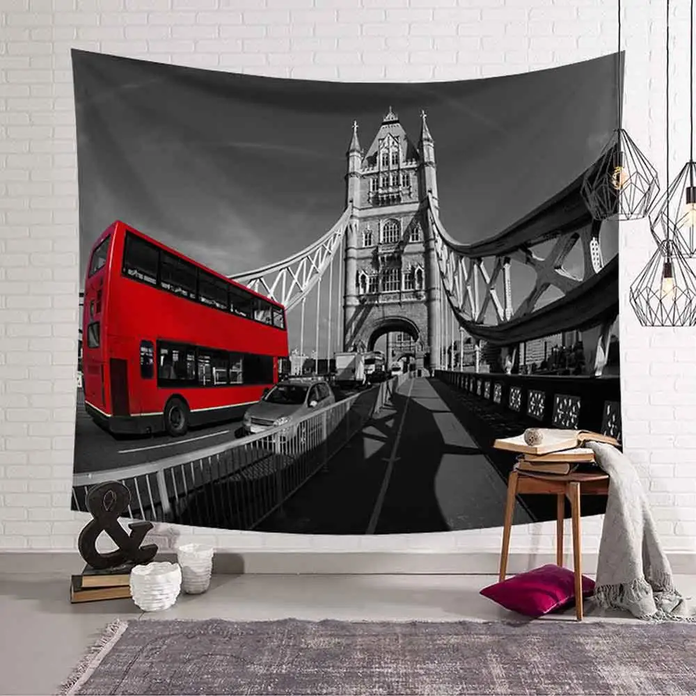 

300x150cm British Style Tapestry European Red Bus Printed Wall Hanging 4 Sizes 3D Art Carpet City Landscape Tapestry Home Decor