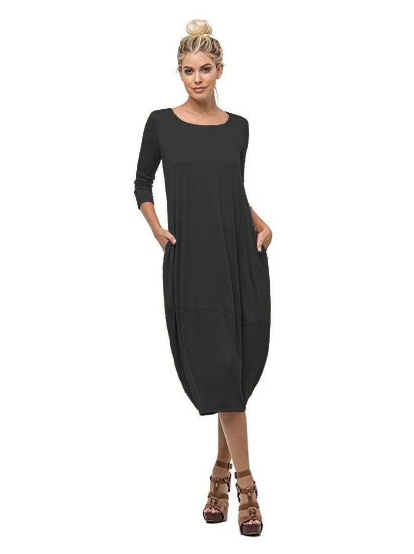 Платье миди с карманом и карманами в виде пузырьков рукавами 3/4 | Женская одежда