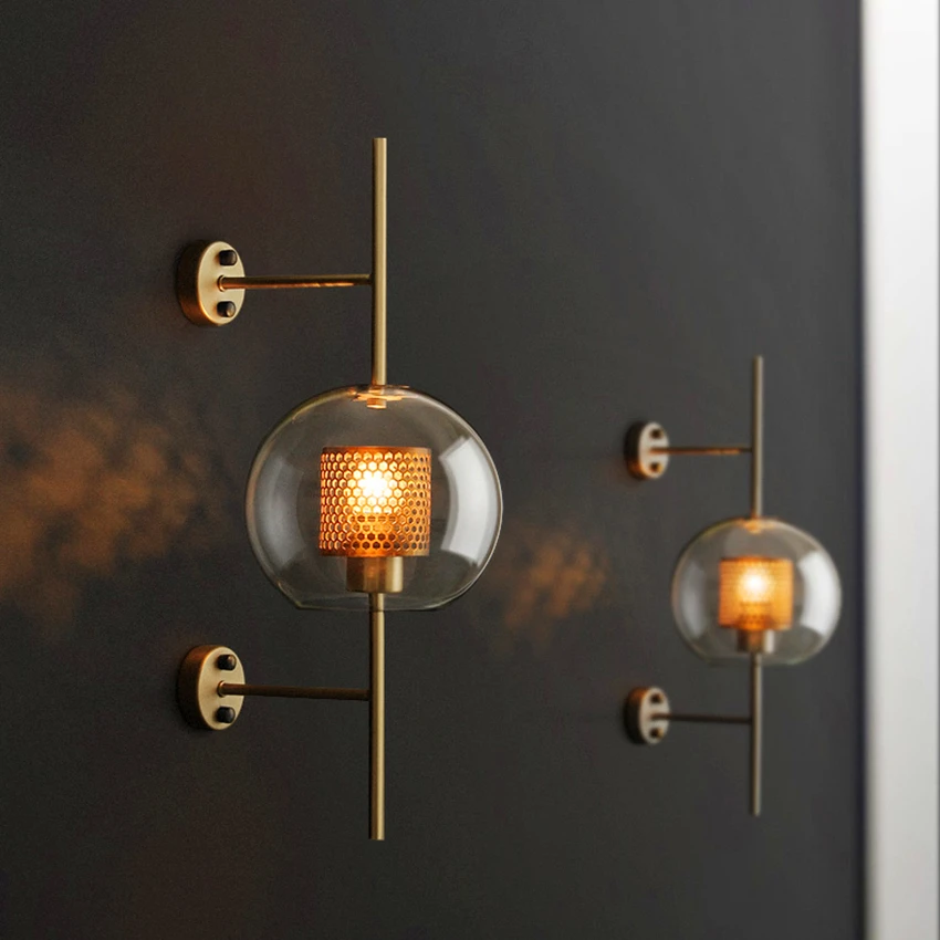

Nordic LED Wall Lights Clear Glass Shade Scones Wall Lamps Bedroom Bedsides Restaurant Study Hanging Lamps Loft Fixtures Fixture
