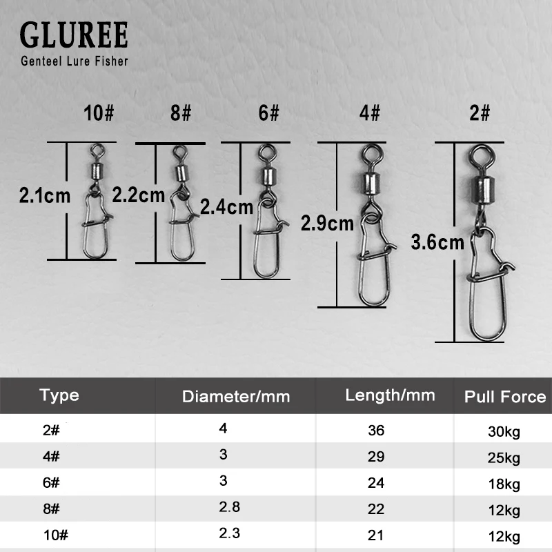 GLUREE 50 шт./лот 2 #4 #6 #8 #10 # медь сплав Рыбалка разъем контактный подшипник прокатки