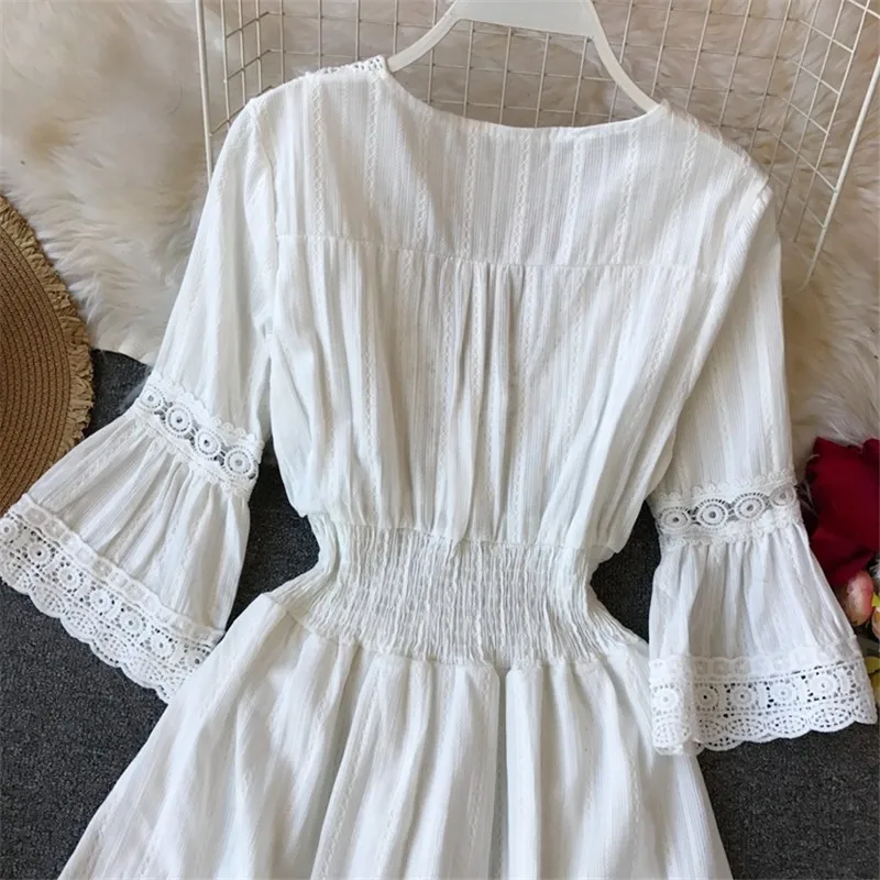 Летнее платье с цветочным узором в Корейском стиле Vestidos Mujer v-образный вырез