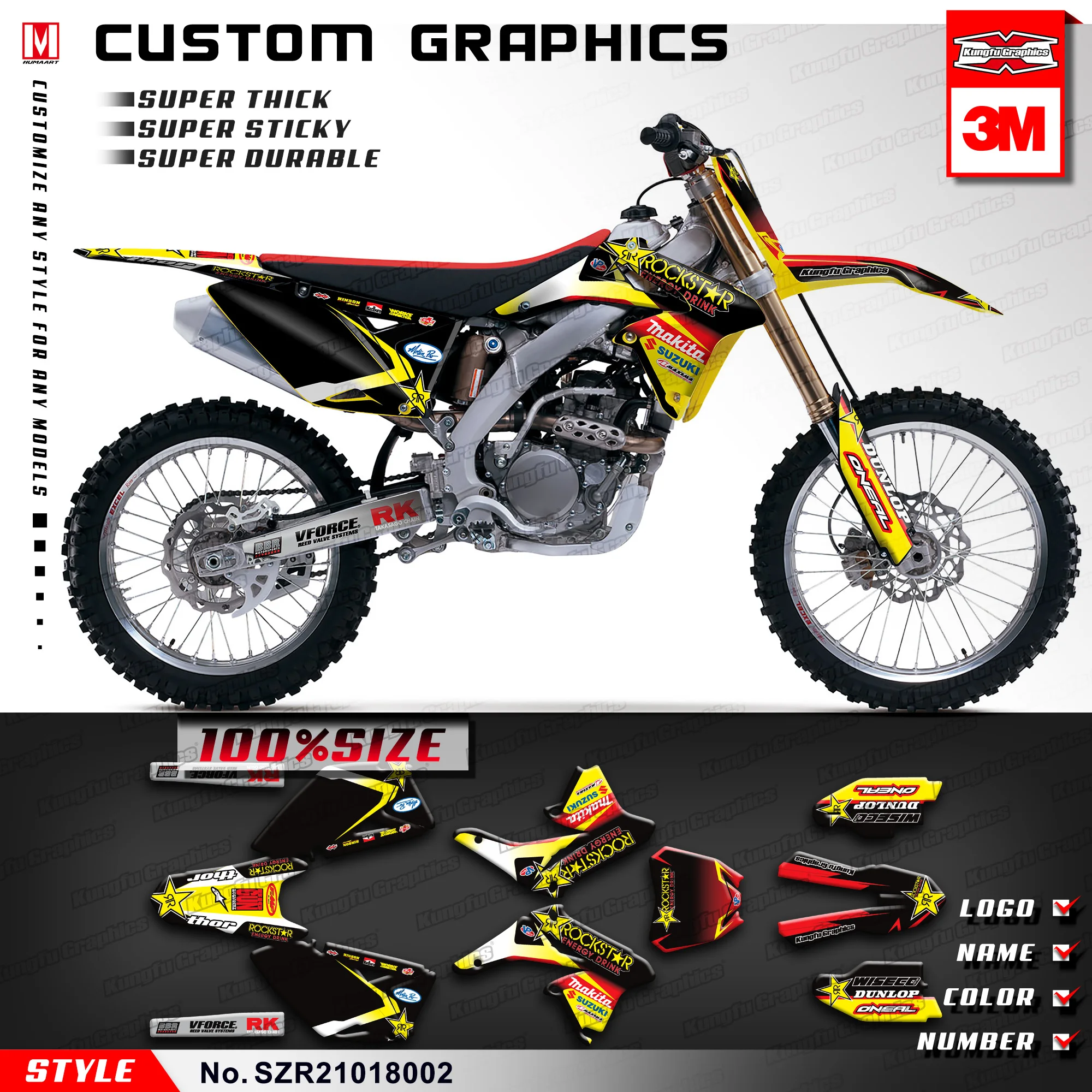 Набор виниловых наклеек KUNGFU GRAPHICS MX для RMZ 250 2010 2011 2012 2013 2014 2015 2016 2017 2018 (Style no. SZR21018002) |