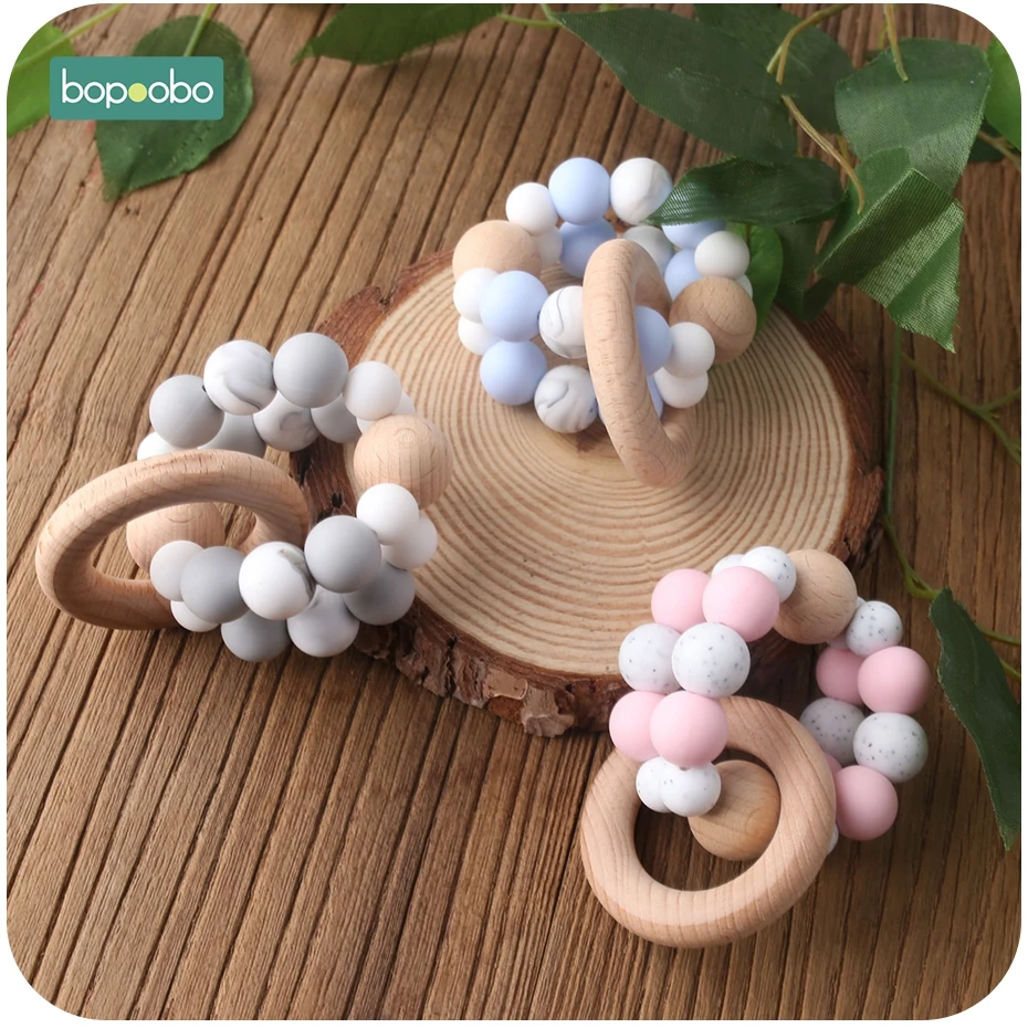 Bopoobo 1 шт. музыкальные BPA силиконовые крошечные бусины деревянная погремушка