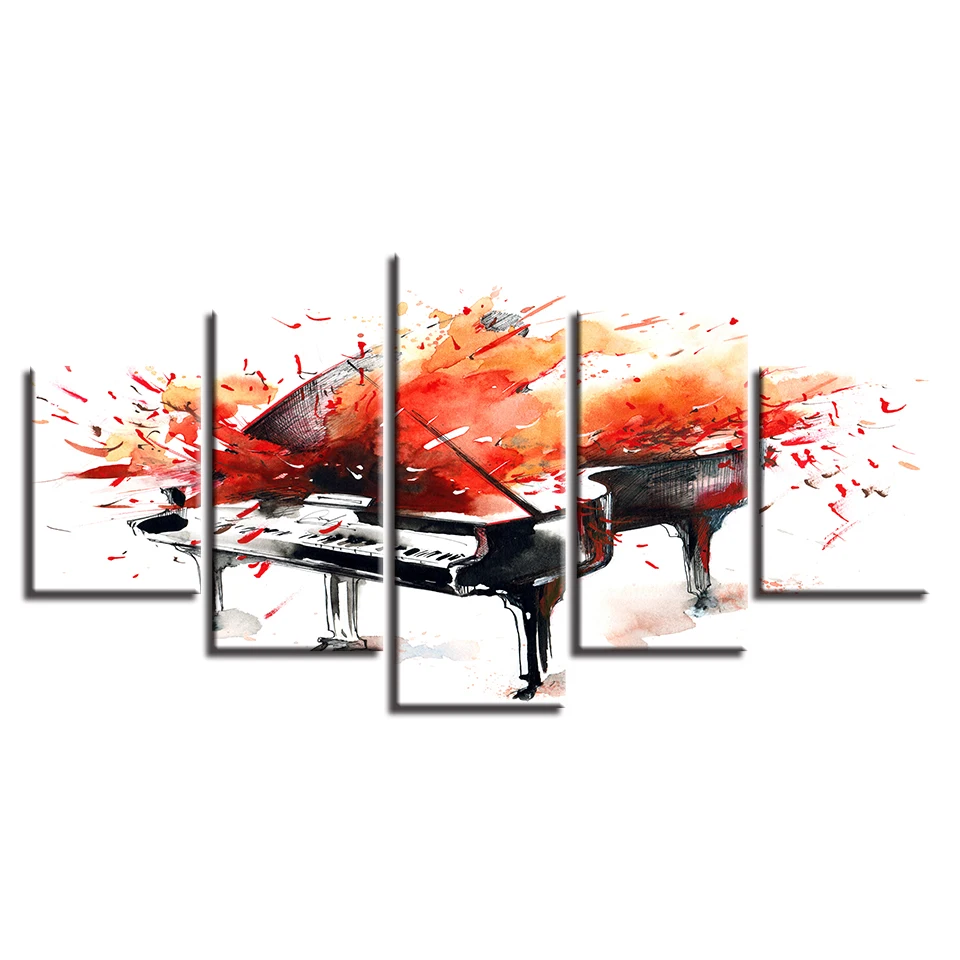 Frame Wall Art Decor Modern Living Room 5 Pieces Graffiti Music Piano Canvas Painting Poster Modular HD Print Abstract Pictures | Дом и сад