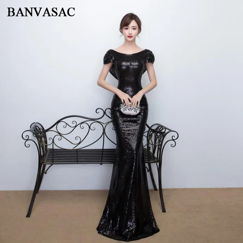 BANVASAC элегантные юбки-годе с круглым вырезом женское платье коротким рукавом |
