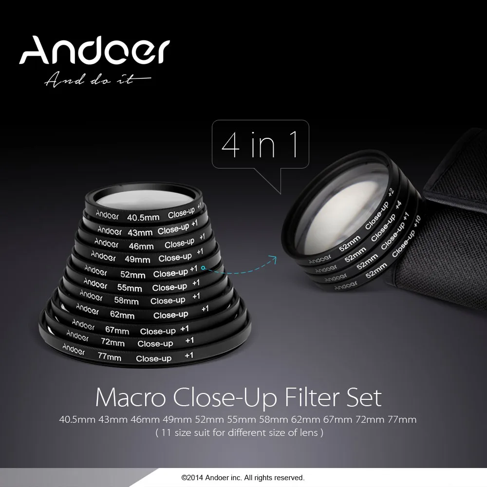 Набор макросъемных фильтров Andoer 55 мм + 1 2 4 10 с нейлоновым футляром для Nikon Canon Tamron