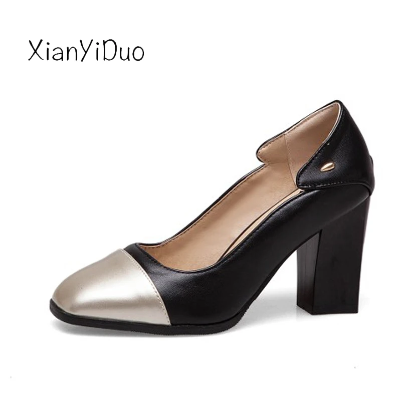 Xianyiduo/Новинка весны 2019 белые женские туфли с ремешком на пятке лодочки квадратным