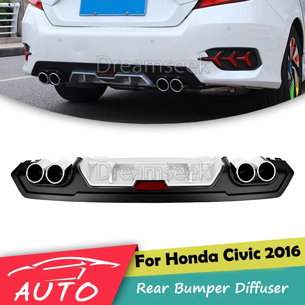 

For 2016 2017 2018 Honda Civic Rear Bumper Diffuser JDM Racing Dual Exhaust Tip