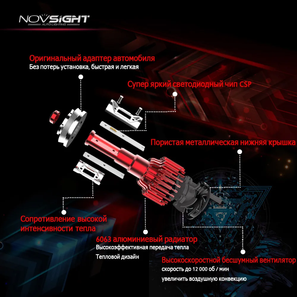NOVSIGHT 2 шт. светодиодный фар автомобиля лампы Комплект H4 H7 свет H11 9005 HB3 9006 HB4 10000LM 6000 K