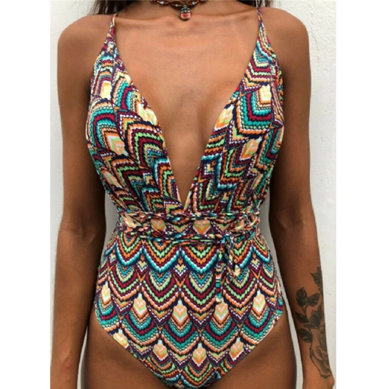Винтажное бикини Цельный купальник монокини купальный костюм сексуальные