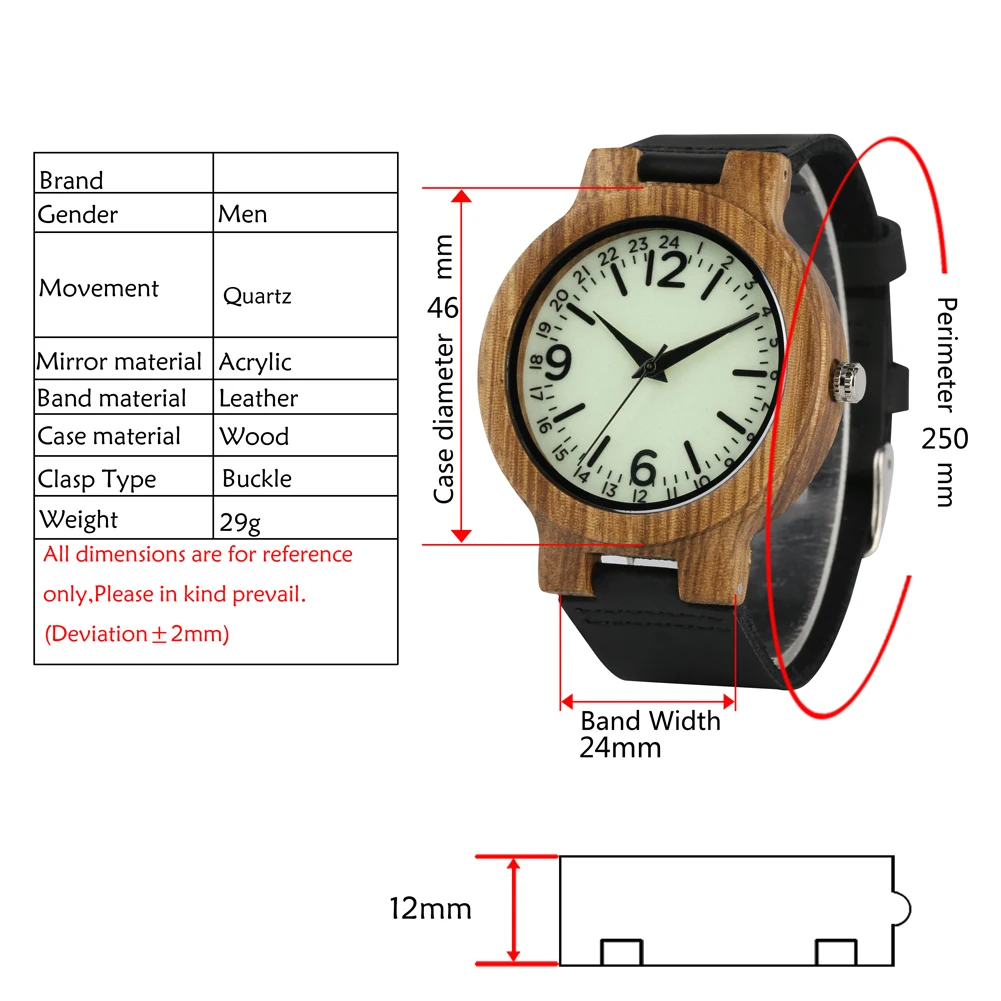 

Luminous Digital Dial Wood Watch Originality Wood Watches Leisure Leather Band Wood Wristwatch Best Gifts for Men Women