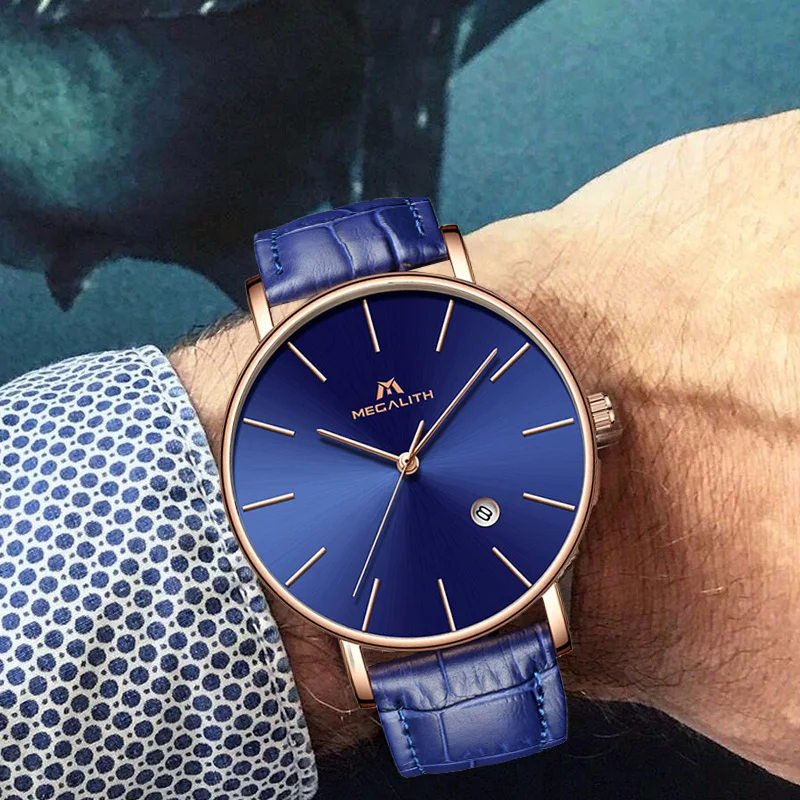MEGALITH модные простые дизайнерские часы для мужчин из натуральной кожи
