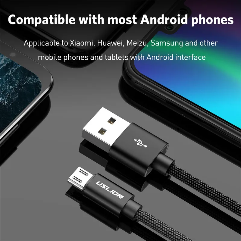 USLION Micro USB кабель для быстрой зарядки Xiaomi Redmi Note 4 4X зарядное устройство через