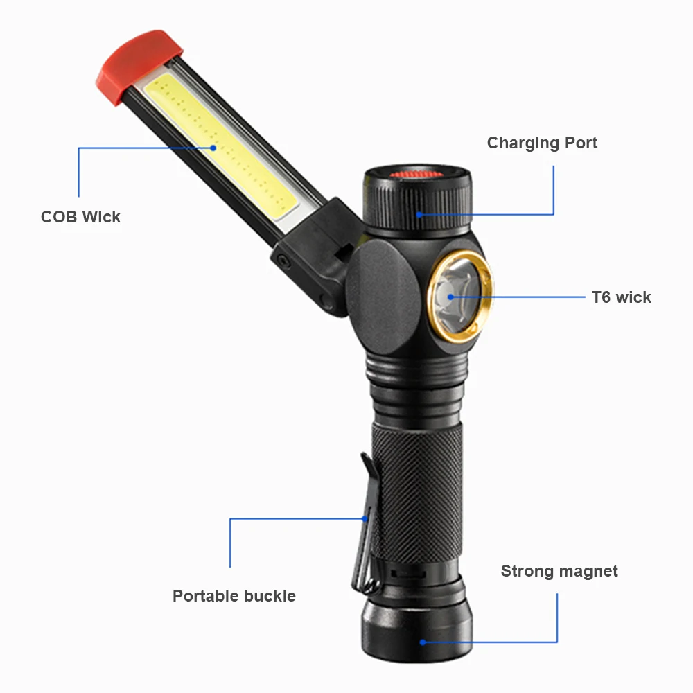 Многофункциональный 7 режимов Магнитный светодиодный фонарик T6 + COB USB