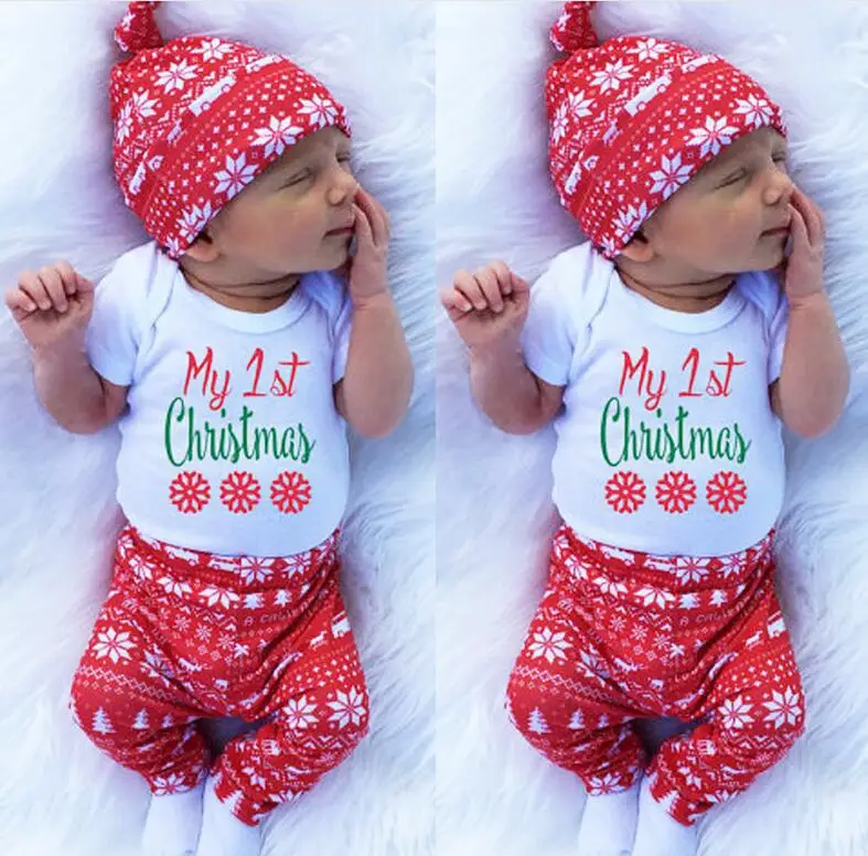 Christmas Clothes Babys Newborn Baby Boys Girls Tops Romper Pants Hat 3PCS Outfits Set | Детская одежда и обувь