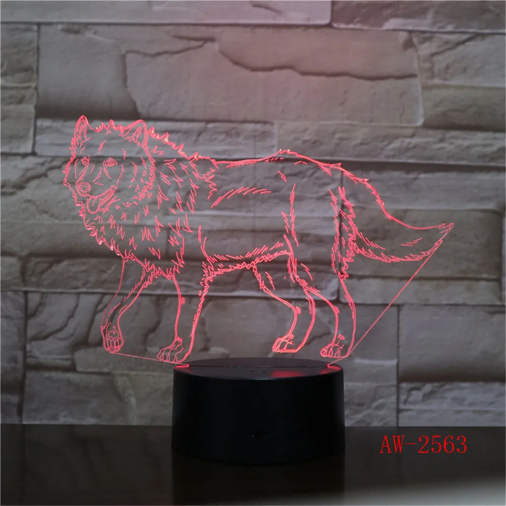 3D лампа в виде животного воющего волка светодиодный USB светильник разноцветная