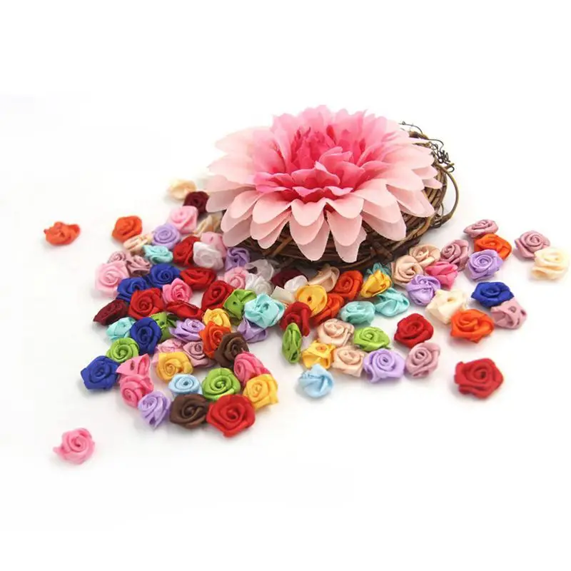 Новинка 100 шт./лот Мини атласная роза ручной работы ленточные розетки ткань