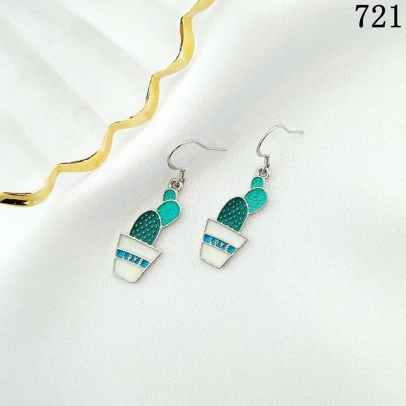 Hook Pendant Dangle Drop Cactus Statement Rainbow coconut tree Butterfly Potted Love Earrings Jewelry Eardrop | Украшения и