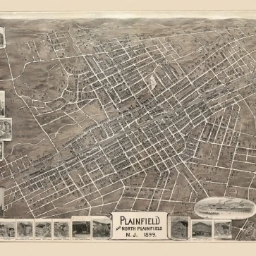 Старая карта Plainfield New Jersey 1899 Union County постер печать (18x24)|Таблички и знаки| |