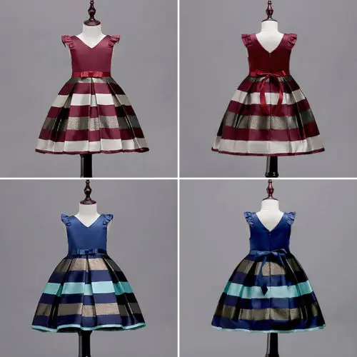 Toddler Kids Girl Summer Sleeveless Cotton Clothes Bowknot Striped Pageant Party Formal Gown Dresses Fashionable | Детская одежда и