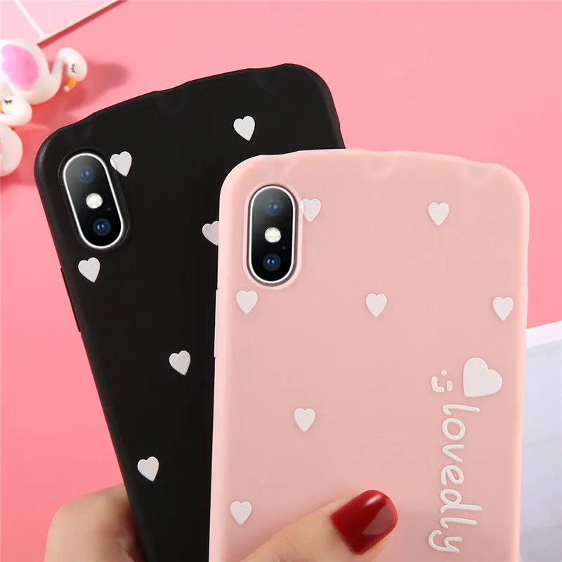 USLION Love Heart Pattern Чехлы для iPhone 6 6S 7 8 Plus XS Max XR X Письмо Мягкий ТПУ силиконовый простой