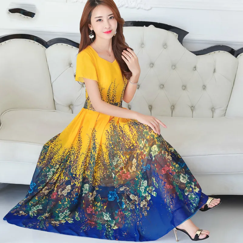 Новое модное летнее женское богемное шифоновое платье с цветочным принтом v