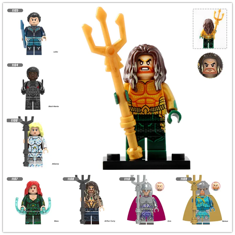 Конструктор Legoed DC с миниатюрными супер героями Aquaman Black Manta Vulko Atlanna Mera Arthur Curry Nereus Orm