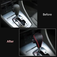 for audi a4 2018 gear shift knob cover genuine leather hand sewing black leather blackred thread handbrake cover car accessory