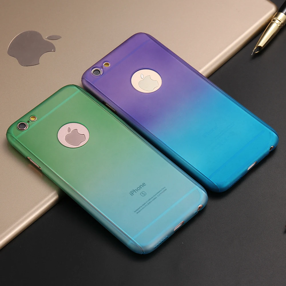 KISSCASE Colorful Gradient Case For iPhone 6 6s 7 Plus 360 Cover Front Hard Fundas Tempered Glass Capa |