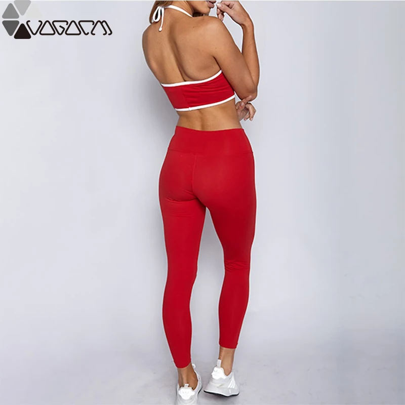 2019 Женская мода больших размеров Yogaset черный красный и зеленый сплошной без