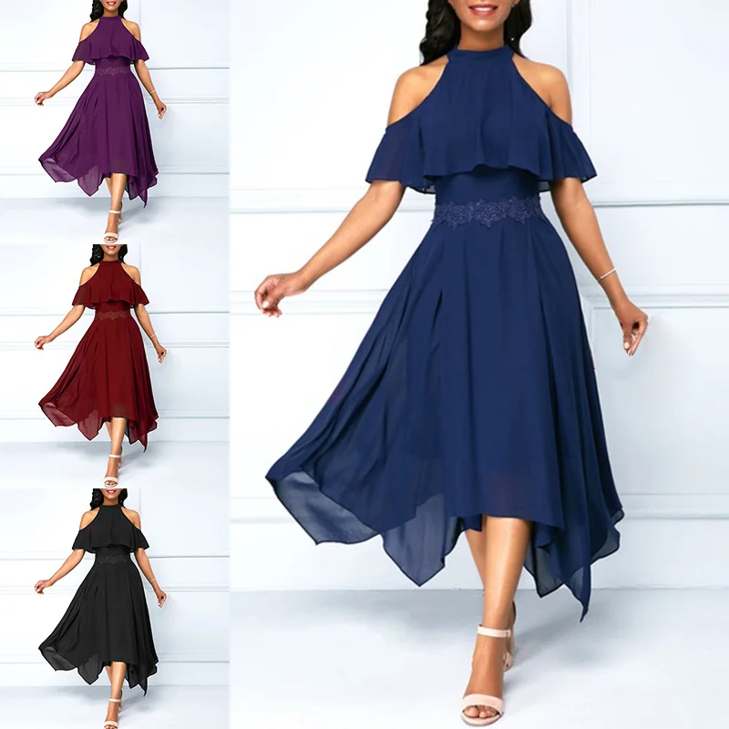 Женское вечернее платье однотонное Повседневное с коротким рукавом коктейльное