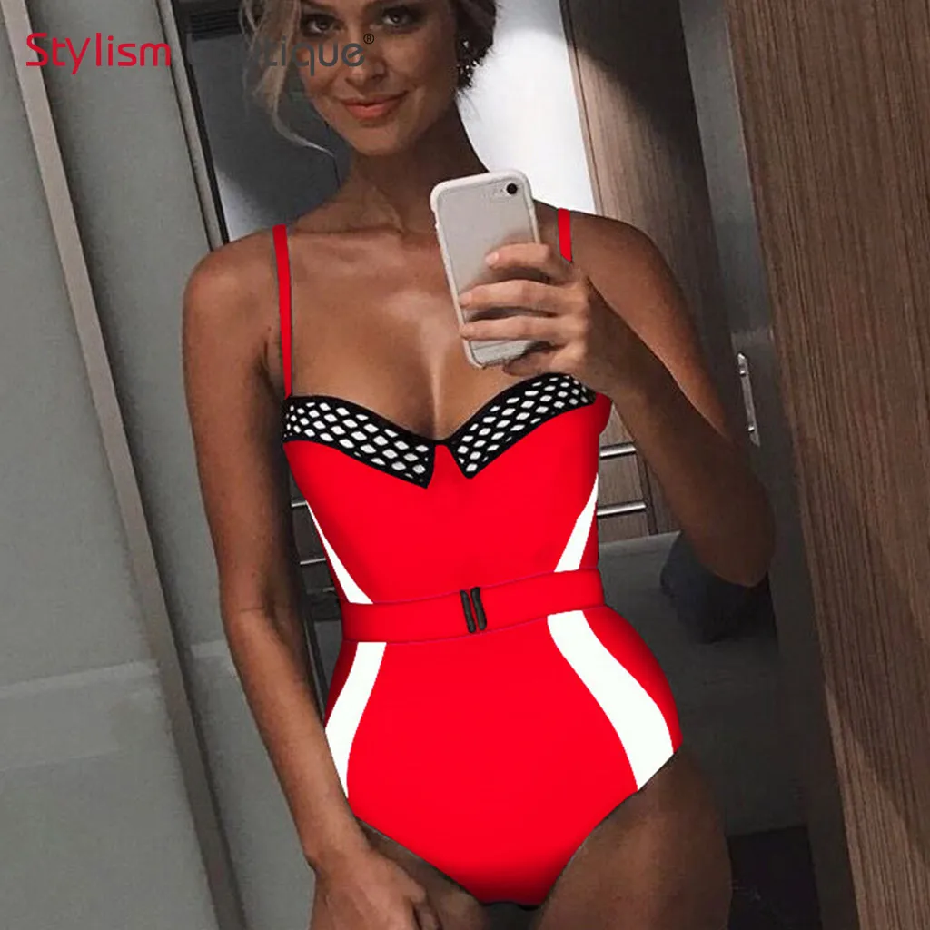 Лоскутный Цельный купальник контрастного цвета женский купальный костюм полый