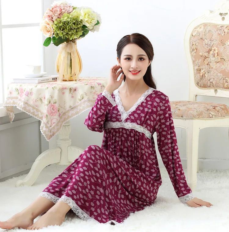 Sleepwear Cotton Modal Nightdress Women Home Wear Plus Size Princess Long Type Lace Nightgown Breathable Nightdress
