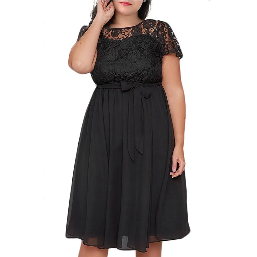 Платье женское кружевное с коротким рукавом черное красное l xl xxl xxxl 4xl 5xl | Женская