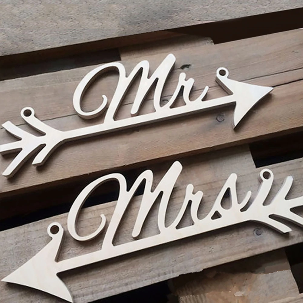 Mr Mrs Стрелка знак Свадебный домашний Декор деревянный подвесной орнамент