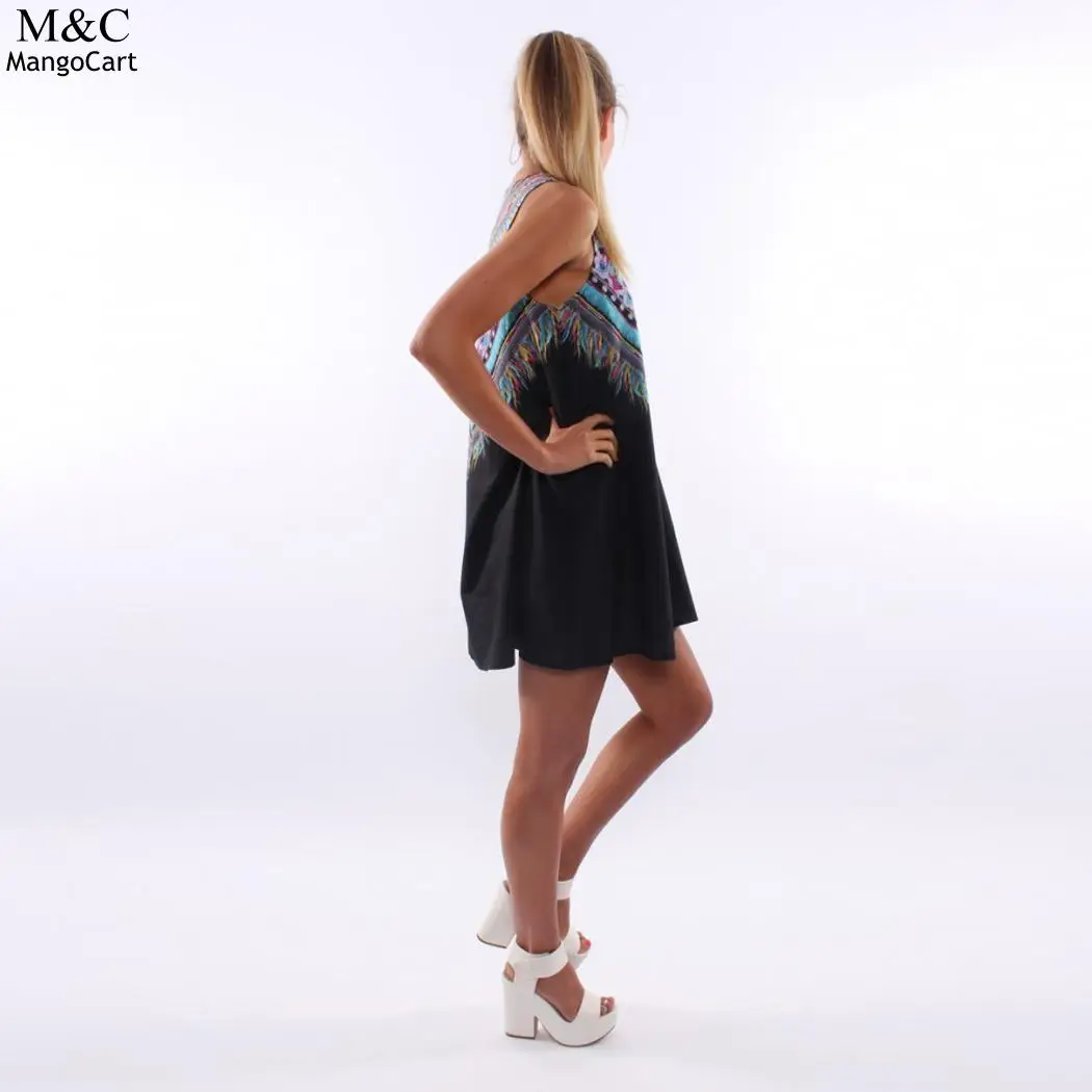 Летнее платье Женское Vestidos модное пляжное с круглым вырезом без рукавов