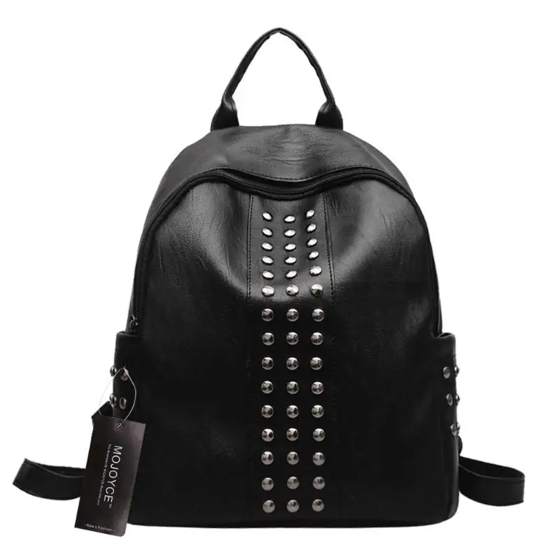 Punk Women Rivets PU Leather Zipper Backpack Teen Girls Casual Shoulder Bag | Багаж и сумки