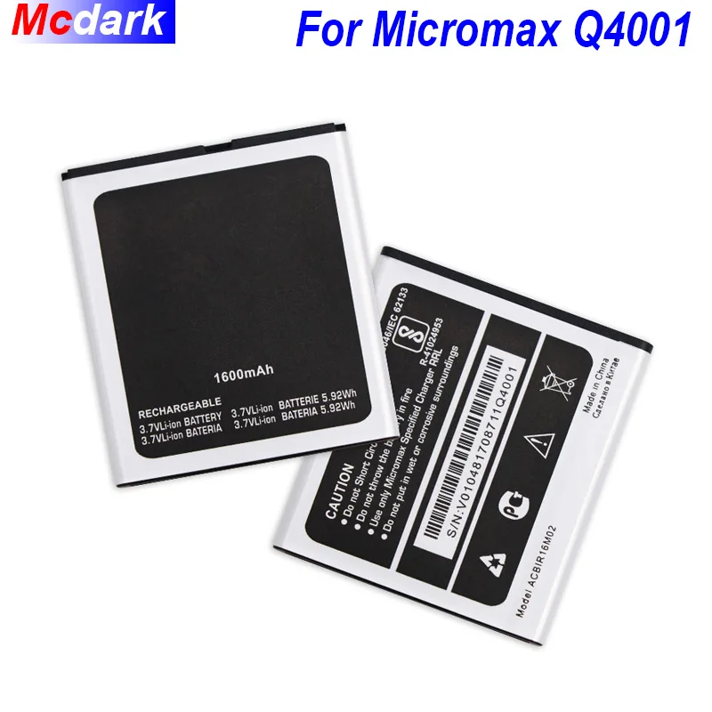 Mcdark 1600mAh батарея для Micromax Q4001 аккумуляторная AKKU ACCU PIL мобильный