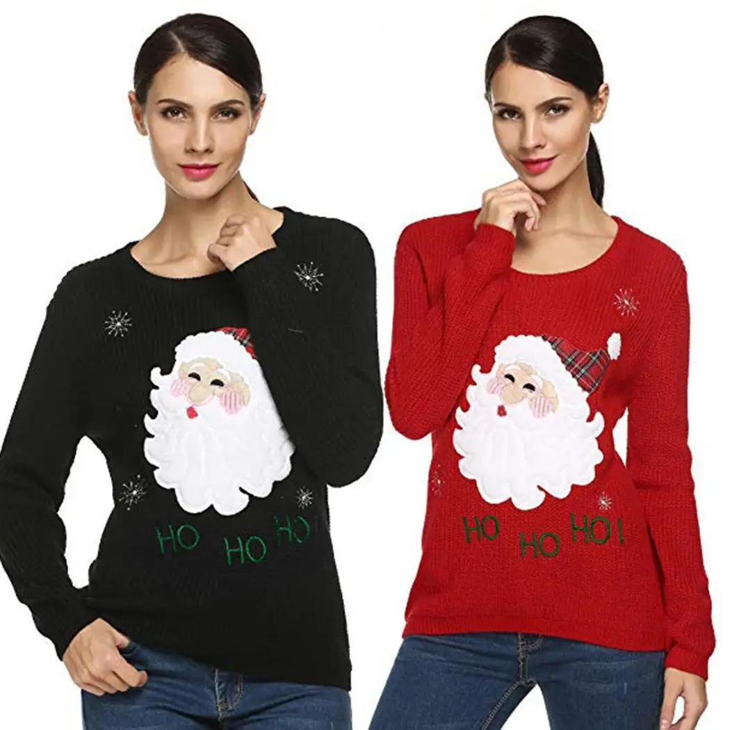 Женский Повседневный свитер Санта-Клаус узор жаккард длинный рукав без женщин